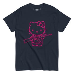 Pink Rebel Kitty Tee – Graffiti Style Hello Kitty with Gun | Kawaii Streetwear T-Shirt