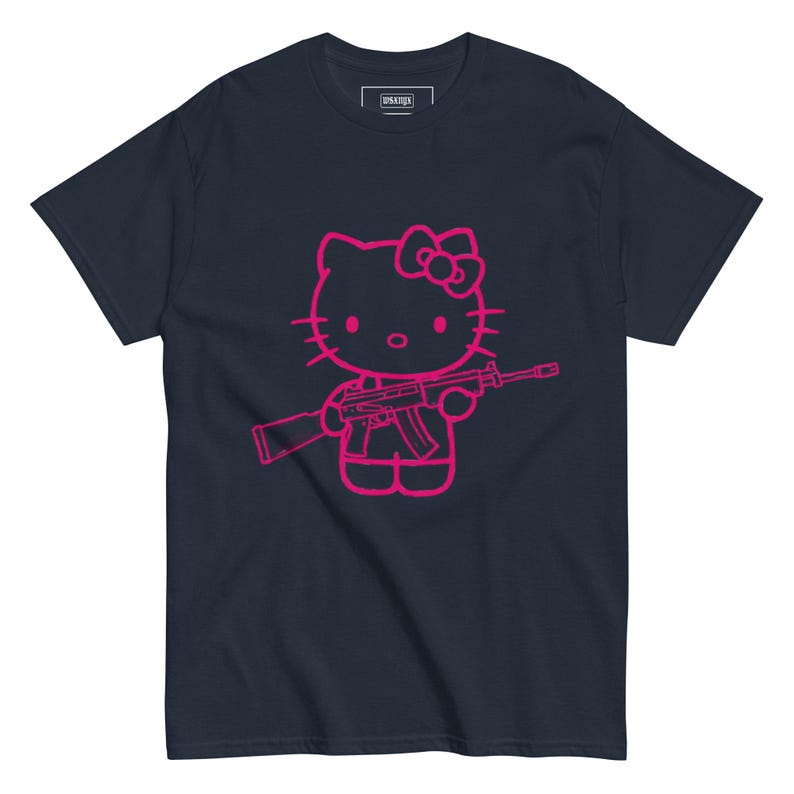 Pink Rebel Kitty Tee – Graffiti Style Hello Kitty with Gun | Kawaii Streetwear T-Shirt