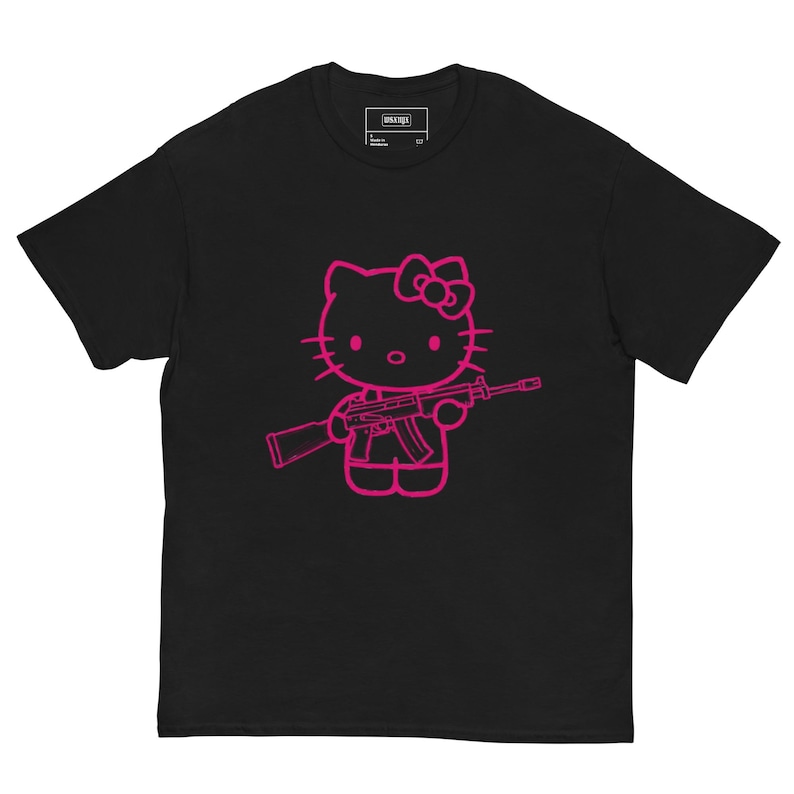 Pink Rebel Kitty Tee – Graffiti Style Hello Kitty with Gun | Kawaii Streetwear T-Shirt