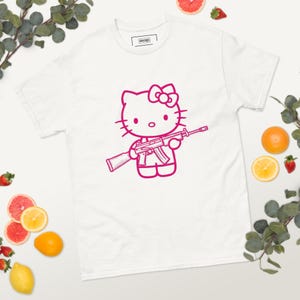 Pink Rebel Kitty Tee – Graffiti Style Hello Kitty with Gun | Kawaii Streetwear T-Shirt