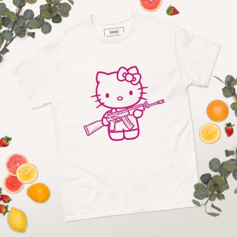 Pink Rebel Kitty Tee – Graffiti Style Hello Kitty with Gun | Kawaii Streetwear T-Shirt