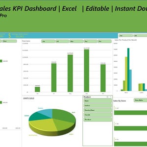 Sales KPI Excel Dashboard, Interactive Spreadsheet Template, Pivot Chart | Editable Data Tracker, Instant Download,XclSmart, Excel Dashboard