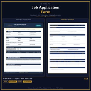 Mall för jobbansökningsblankett | Redigerbart HR-formulär | Word och PDF | Direkt nedladdning