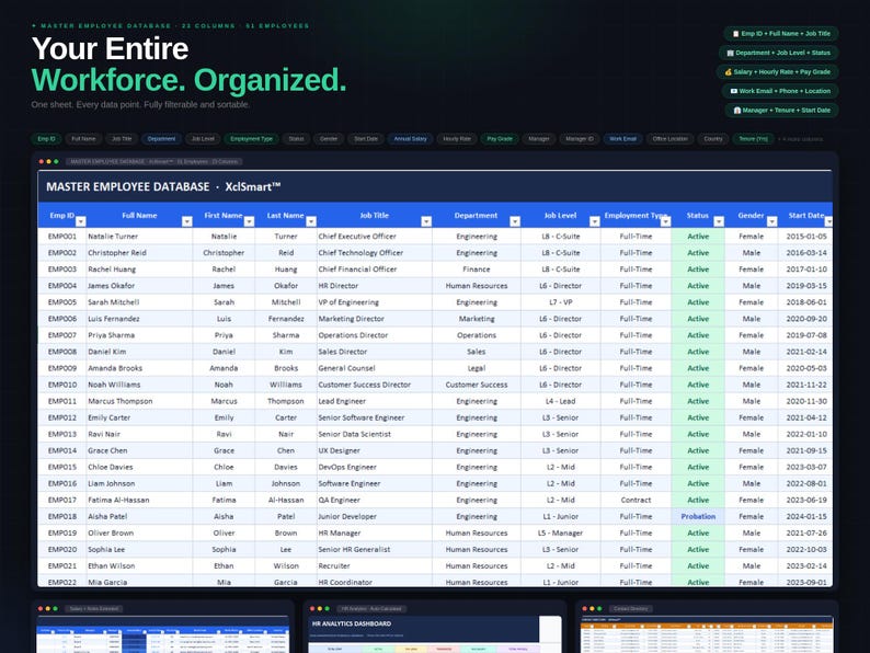 Employee Database Excel & Google Sheets | HR Dashboard | Staff Tracker ...