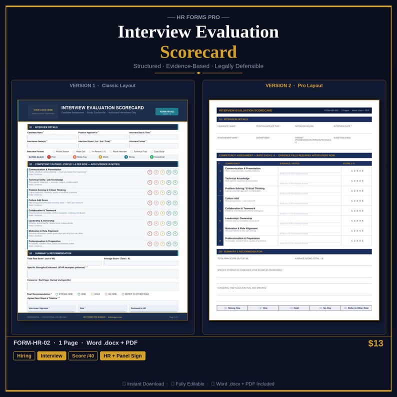 Interview Scorecard Template | HR Interview Evaluation Form | Word ...