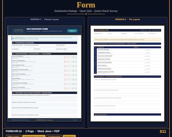 Plantilla de formulario de entrevista de salida / Formulario de encuesta de salida de empleados de RRHH / Word y PDF editables / Descarga instantánea