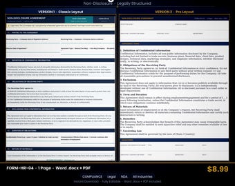 Plantilla de acuerdo de confidencialidad para empleados – Acuerdo de confidencialidad – Word editable
