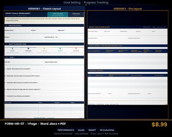 Hoja de trabajo de objetivos SMART – Establecimiento de objetivos para empleados – PDF editable en Word