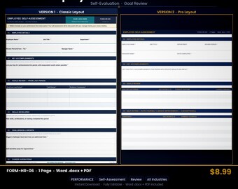 Formulario de autoevaluación del empleado – Revisión del desempeño – Word editable