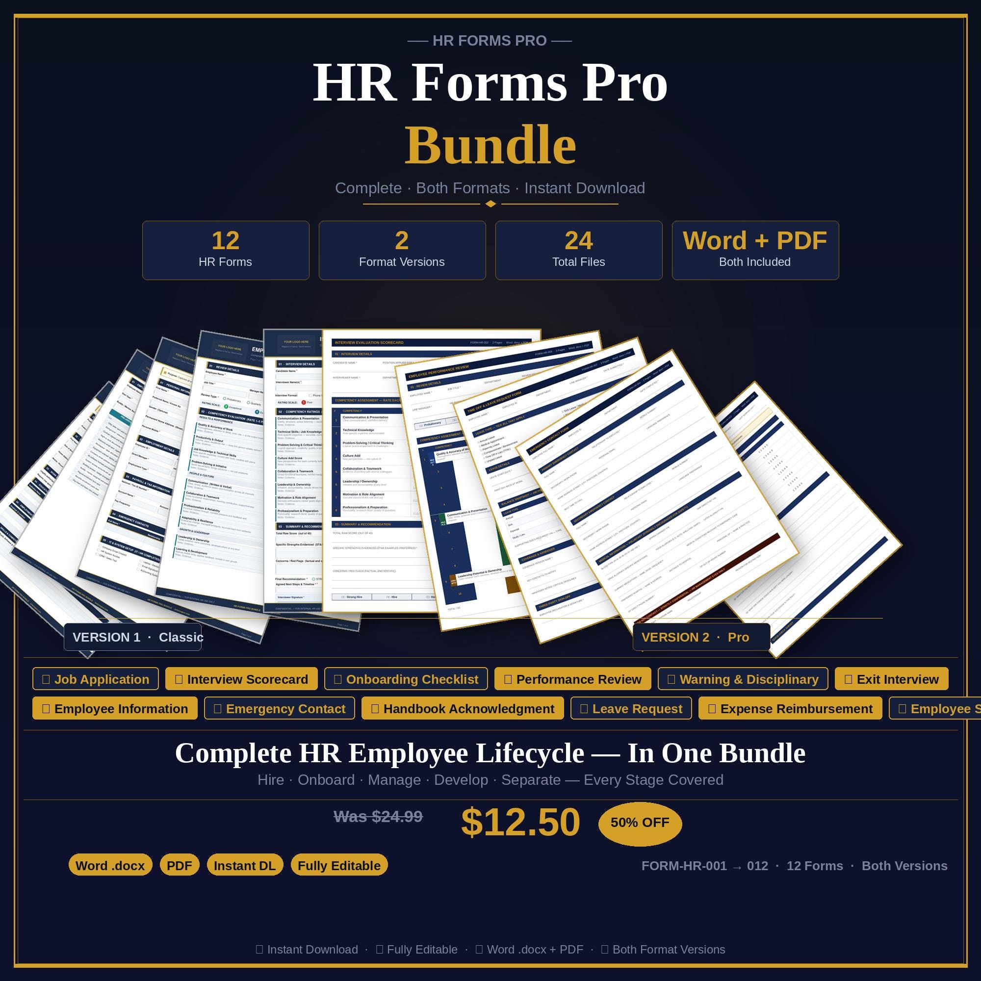 HR Forms Bundle | 12 Complete HR Templates | Word & PDF | Instant ...
