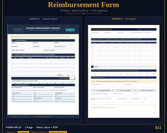 Formulario de reembolso de gastos / Plantilla de reclamación de gastos empresariales / Formulario de RRHH / Word y PDF