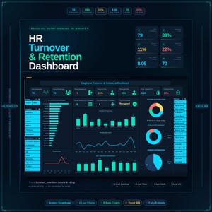 Painel de Controle de Rotatividade e Retenção de RH em Excel | Rastreador de Desligamento de Funcionários | Relatório de KPIs de Recursos Humanos | Modelo Dinâmico de Análise de RH