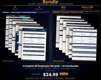Complete HR Forms Bundle — 77 Human Resources Templates | Editable Word & PDF | Employee Lifecycle