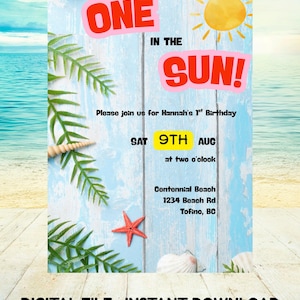 One In The Sun birthday invitation template, 1st birthday invite, birthday invite, printable birthday invitation