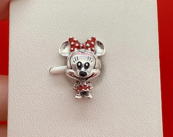 Minnie Mouse Prickig Klänning & Rosett Berlock – 925 Sterling Silver – Kompatibel med Pandora Armband – Minimalistisk Dingla Gåva för Flickor Kvinnor