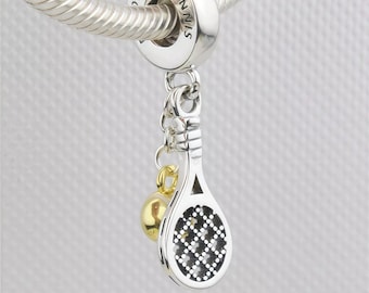 Colgante de raqueta y pelota de tenis – Plata de ley 925 – Compatible con pulsera Pandora – Regalo minimalista para niñas y mujeres