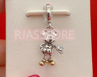Charm de Mickey Mouse del 100.º aniversario – Plata de ley 925 – Compatible con pulsera Pandora – Regalo minimalista colgante para niñas y mujeres