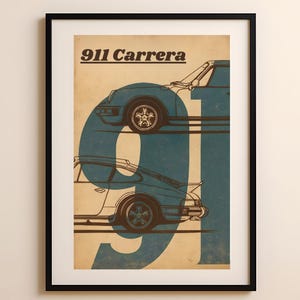 Vintage Porsche 911 Carrera print, retro style poster for car fanatics and Porsche enthusiasts, digital wall art, gift for him