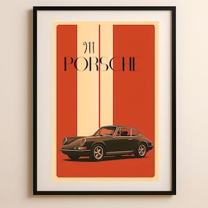 Retro Porsche 911 print, vintage style poster for car fanatics and Porsche enthusiasts, digital wall art, gifts for him