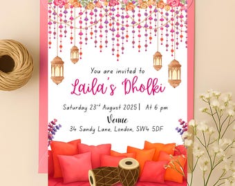 Colorful Mehndi invitation template | Editable Dholki Sangeet Haldi Mayoun Invite | Canva Template Instant Digital Download Wedding Invite