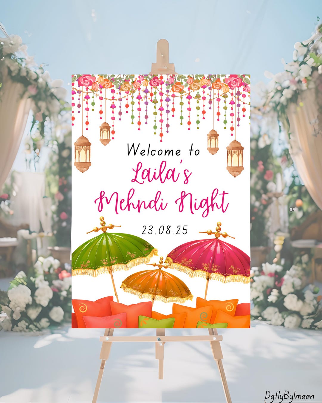 Colourful Mehndi Sign Canva Template Editable Mehndi Decor
