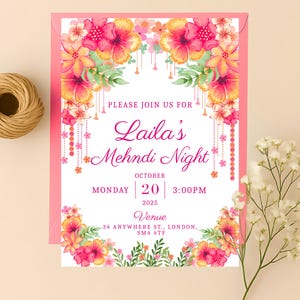 Colorful Mehndi Invitation Template | Dholki Decor Sangeet Haldi Mayoun | Editable Canva Template Instant Digital Download Wedding Invite