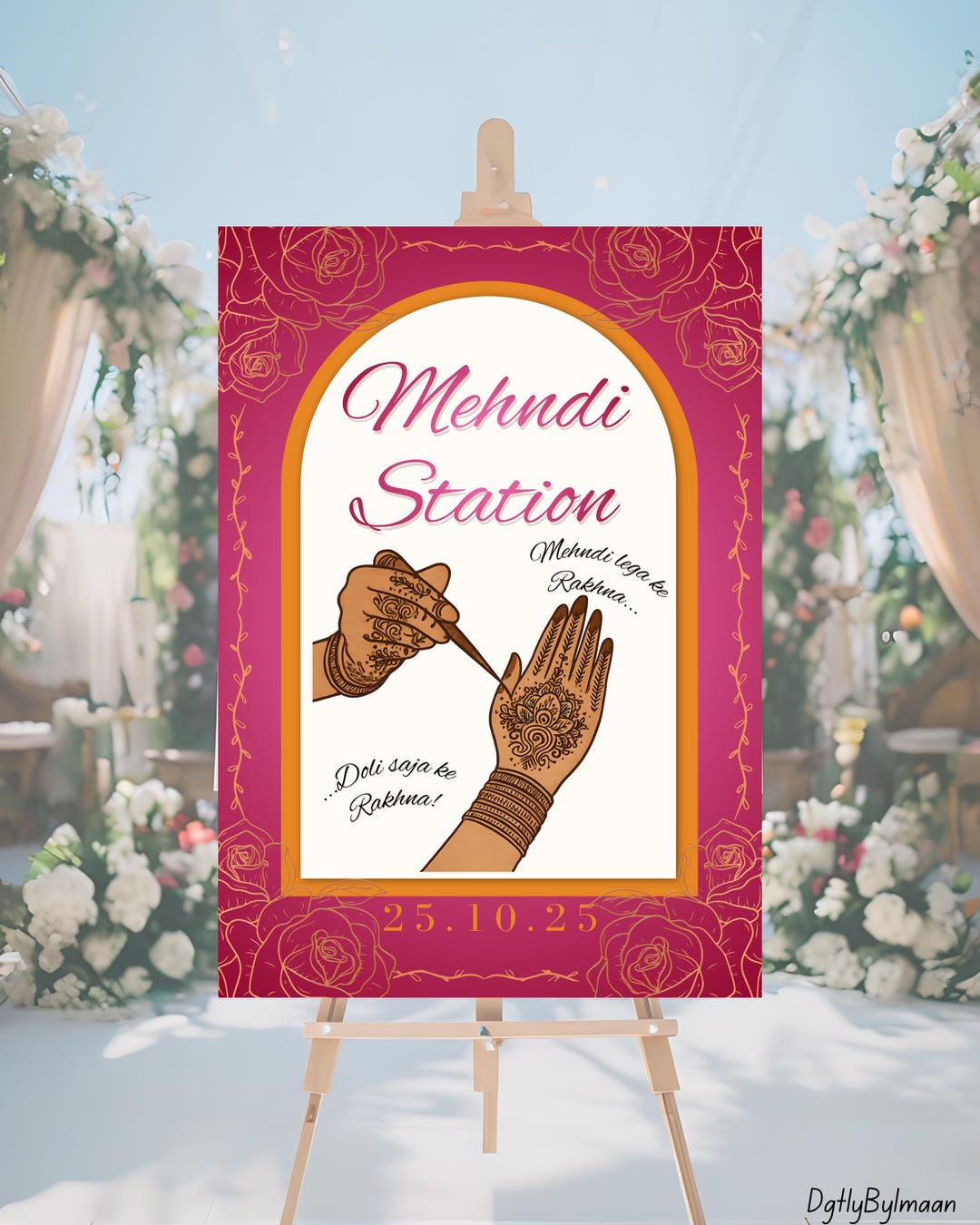 Mehandi Station Colourful Mehndi Station Sign Canva Template | Mehndi Sign for Mehndi ...