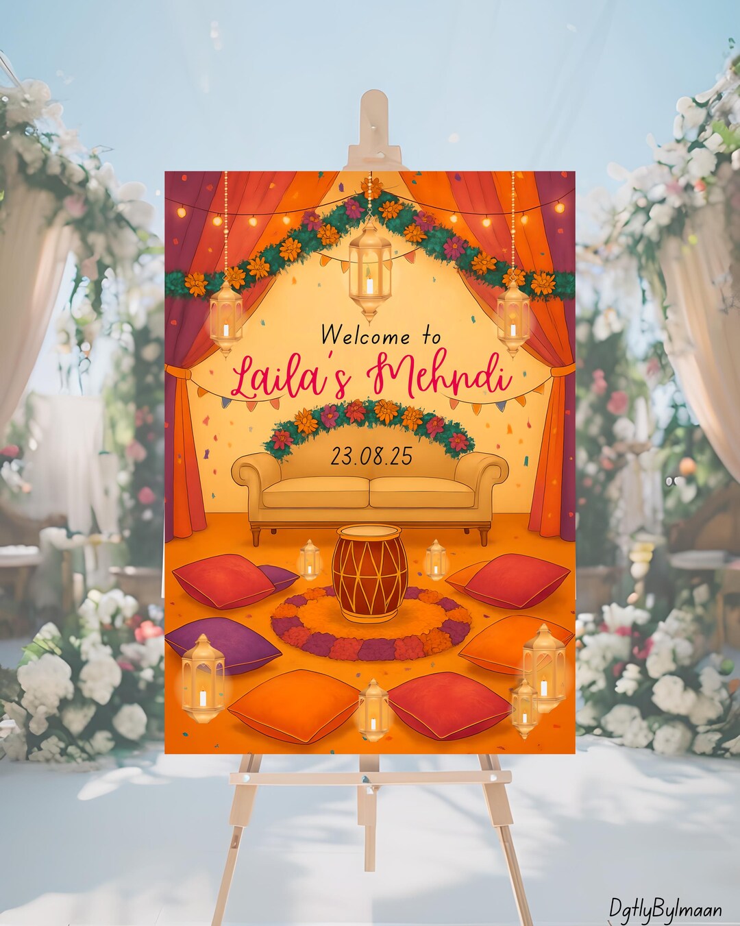 Colourful Mehndi Sign Canva Template Editable Mehndi Decor