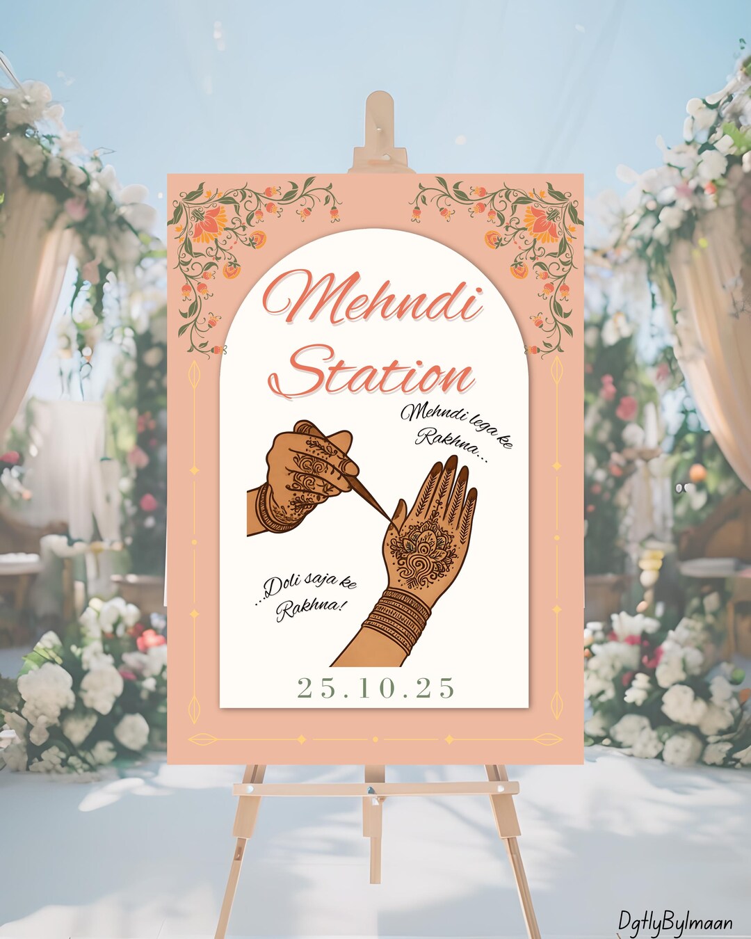 Mehandi Station Minimalistic Mehndi Station Sign Canva Template | Digital Download for ...