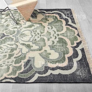 Antique Black and green hand knotted Turkish Oushak Rug9x12 Vintege Rug,Area Rug Handmade Wool Rug For Bedroom hallway Muted Rug living room