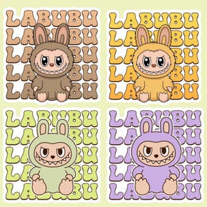 5 LABUBU Trending Pink Cartoon Character Bundle Design, Perfect Gift for Kids, Easter Coquette Bow Doll For Kids Girls Png