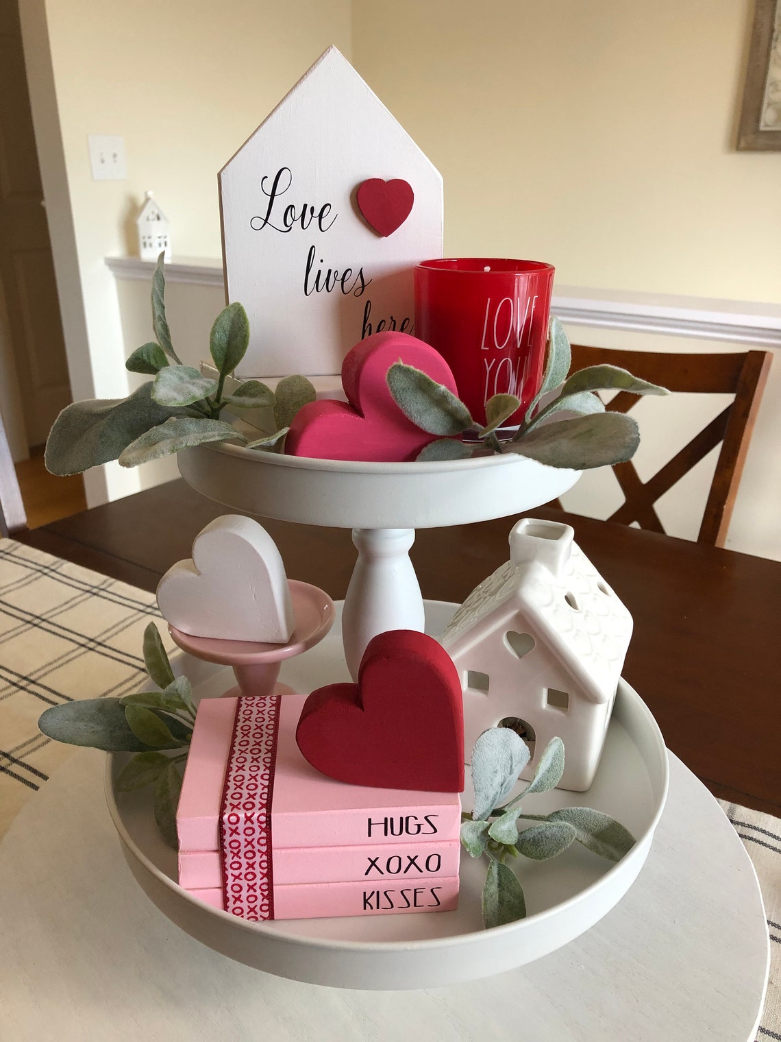 Valentine Hearts Wooden Hearts Tiered Tray Decor Farmhouse Etsy