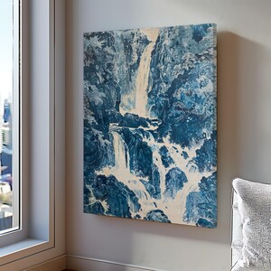 Japanese Waterfall Print: Hokusai Ukiyo-e Landscape Painting Framed Canvas Art