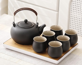 Ceramic Kung Fu Tea Set: Stoneware Teapot & Teacups - Japanese Style