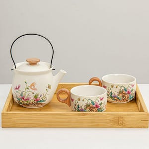 Ceramic teapot|Kung Fu tea set|Teapot with handle|Tea party set|Afternoon tea set|Hand-painted teapot|Wedding gift