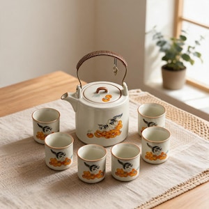 Kreativ Persimmon Panda teservis | Handgjord keramik teservis | Kung Fu teservis | Teservis för teceremonier | Eftermiddagsteservis