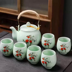Seladon Teekanne mit Henkel | Teekanne mit Filter | Handgefertigtes Keramik Tee Set | Tee-Set für Teepartys | Nachmittagstee Set | Muttertags Geschenk