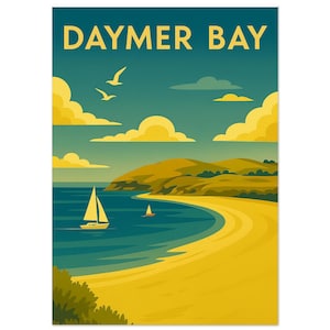 Daymer Bay Seaside Minimalist Poster – Coastal Wall Art Print, Modern Cornwall Beach Illustration, Daymer Bay Decor