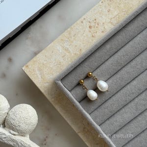 Natural Freshwater Pearl Drop Earrings | 18k Real Gold Plated Stainless Steel Earrings | Bridal Pearl Earrings | Daily Wear | Ria Design