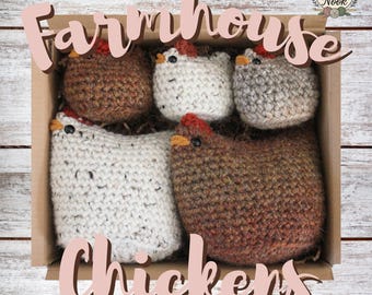 Decoración de peluche de gallina de granja tejida a crochet