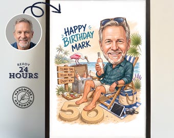 50th Birthday Beach Portrait, Personalized 50th Birthday Gifts, Birthday Gift for Men, 50th Birthday Gifts for Him