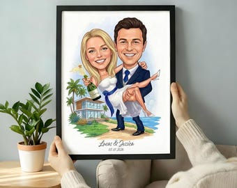 Personalized Caricature Portrait, Anniversary Present, Wedding Surprise, Painting from Photo, Wife Husband Gift, Valentine's Day Gift