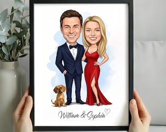 Custom Hand-Drawn Caricature Portrait - Painting from Photo, Gift for Her, Couple Proposal Drawing, Boyfriend Gift, Girlfriend Birthday