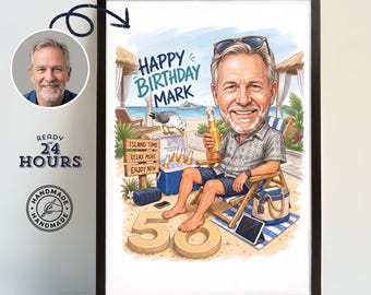 50th Birthday Beach Portrait, Personalized 50th Birthday Gifts, Birthday Gift for Men, 50th Birthday Gifts for Him