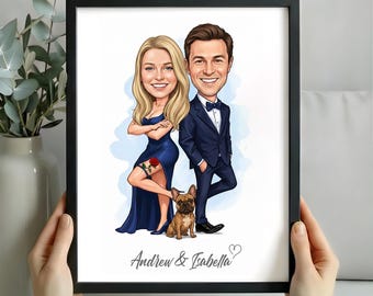 Custom Hand-Drawn Caricature Portrait, Gift for Her, Couple Proposal Drawing, Boyfriend Gift, Girlfriend Birthday Gift, Valentines Day