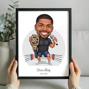 WWE Wrestler Caricature Portrait – Custom Digital Cartoon Drawing, Best in the World Fan, Art Wrestling Illustration, Digital Download