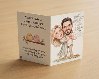 Custom Couple Caricature Greeting Card, Personalized Anniversary Gift, Couple Anniversary, Wedding Anniversary Card