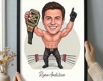 Personalized Wrestler Caricature – Custom Wrestling Portrait Gift (Digital File)