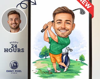 Custom Golf Caricature | Personalized Golfer Cartoon Drawing | Unique Golf Gift (Digital Download)