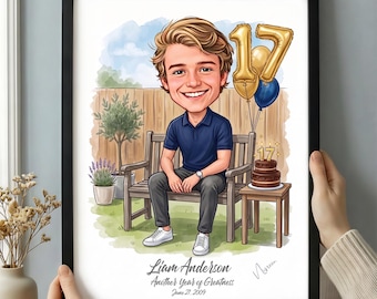 Personalized 17th Birthday Caricature Gift for Boys & Girls – Custom Portrait Drawing from Photo